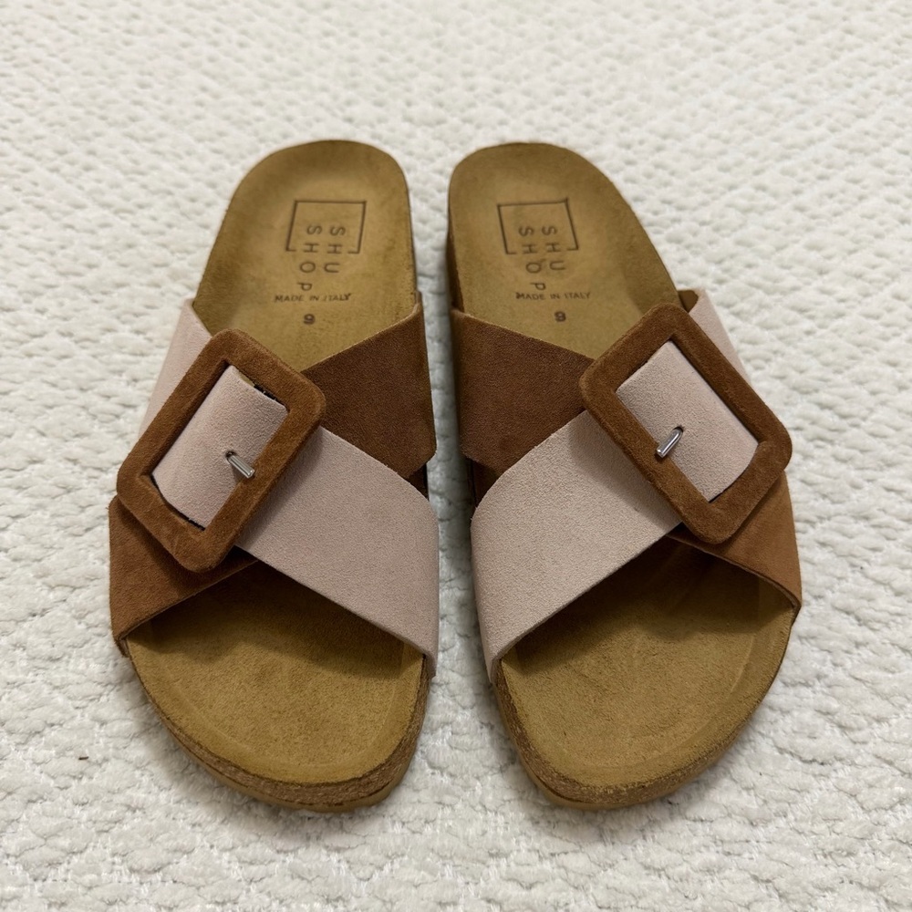 Shu Shop Bettina Sandals Nude Leather Women’s Size 9 NWOT